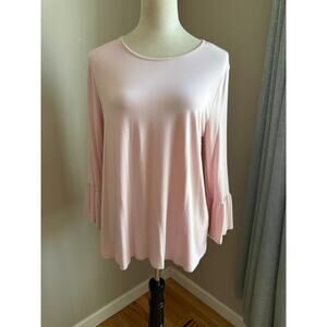 J. Jill Wearever Blush Pink Bell Sleeve Knit Top Size Medium Ballet Neckline
